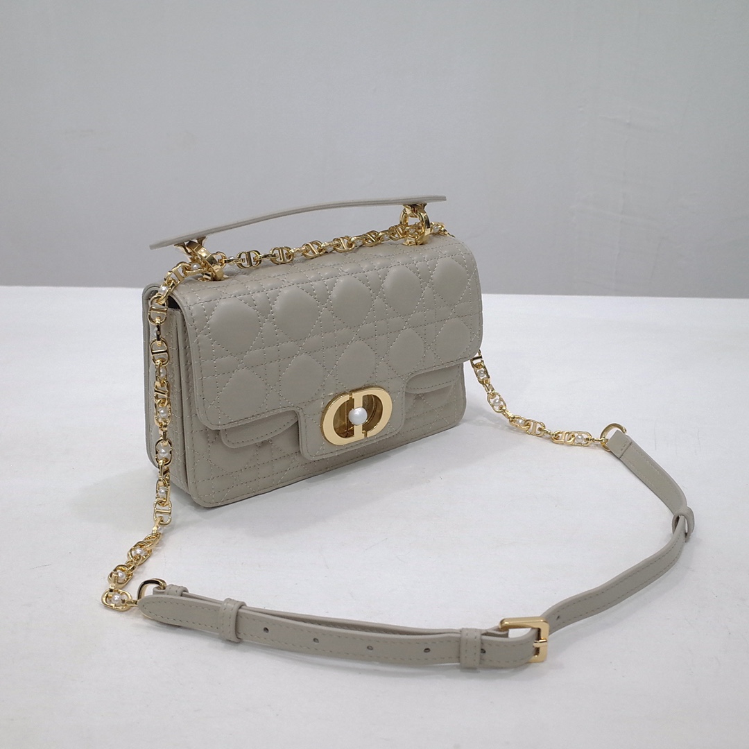 Small Dior Jolie Top Handle Bag Warm Taupe Cannage Calfskin